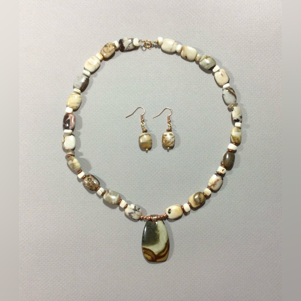 Zebra Jasper and Copper Necklace Set with Succor Jasper Pendant